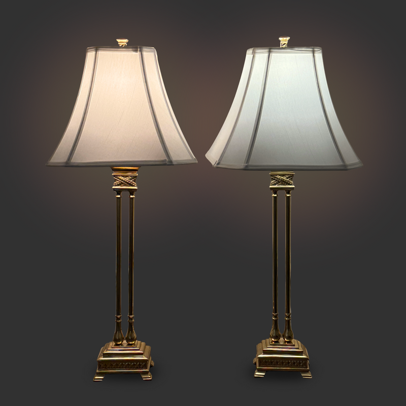 Double Column Romanesque Brass Lamps (Pair)