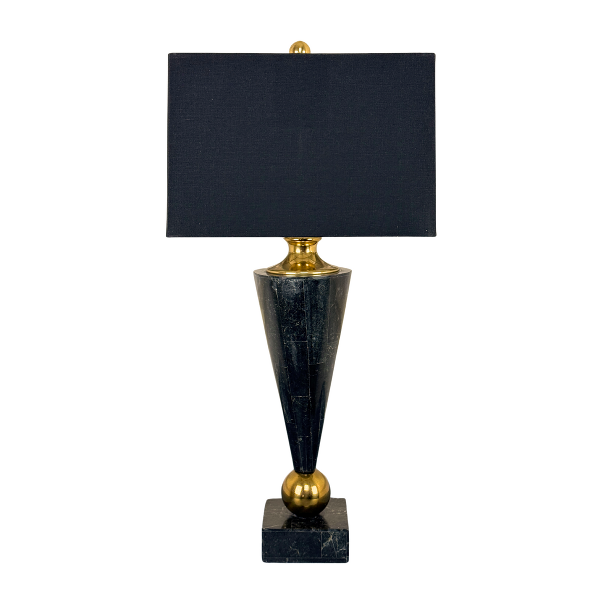 Mid Century Modern Black Marble & Brass Table Lamp