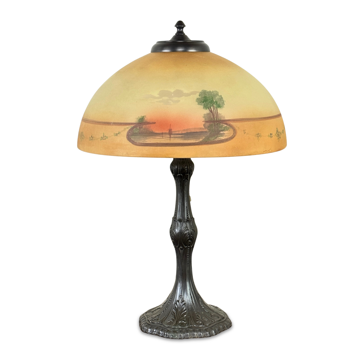 Antique Reverse Painted Water Landscape Lamp