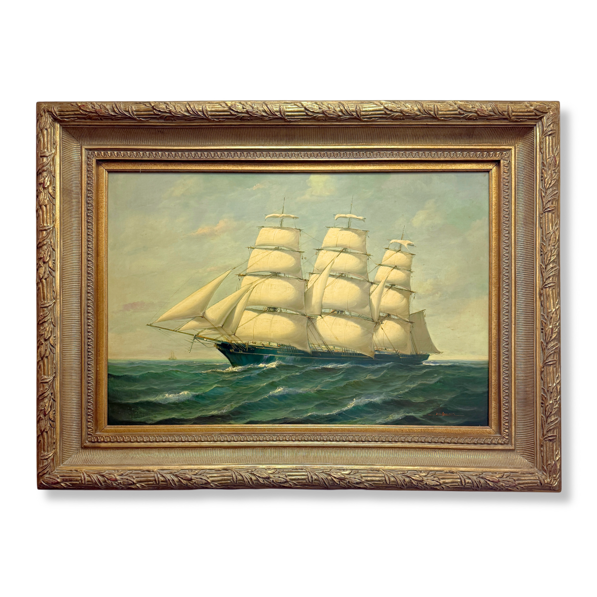 Clipper Ship at Sea Oil on Canvas by Jean Laurent, ca. 1940