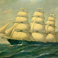 Clipper Ship at Sea Oil on Canvas by Jean Laurent, ca. 1940