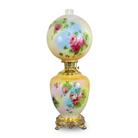 Decorated "Gone with the Wind" Milk Glass Electrified Oil Lamp, ca. 1890