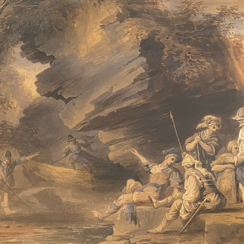 "Landscape with Armed Men" by Salvator Rosa Antique Reproduction Watercolor