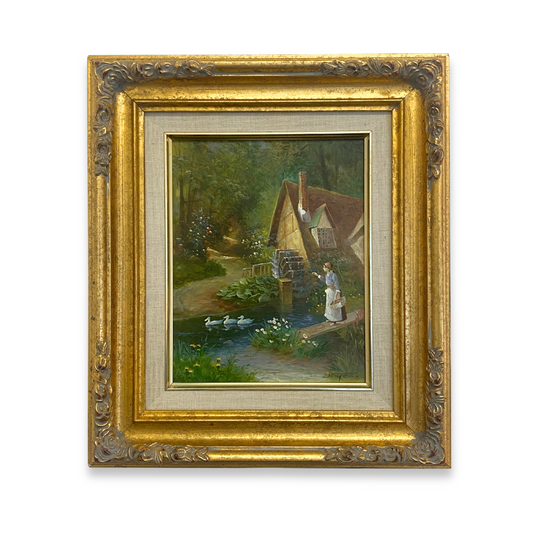 English Country Cottage Oil on Board by McGee