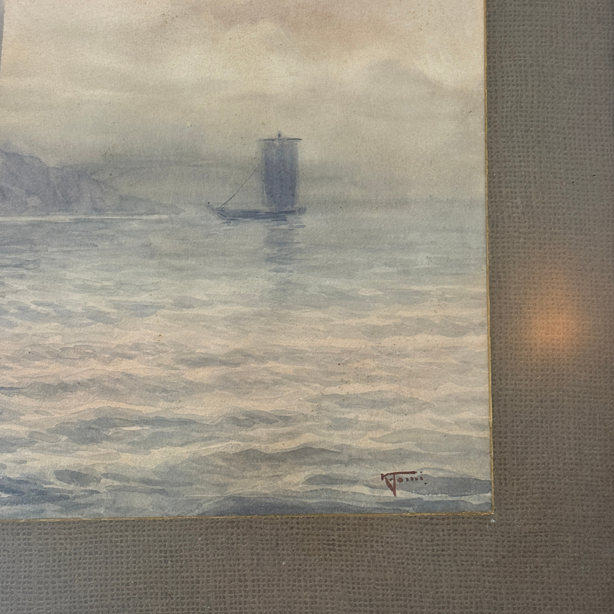 Japanese Fishermen at Dusk Watercolor on Paper, Signed ca. 1900