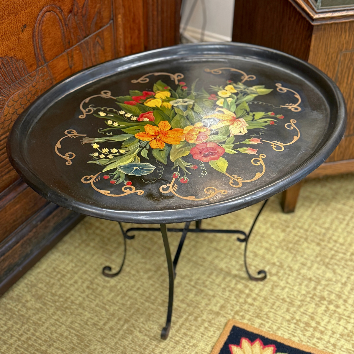 Victorian Hand Painted 2pc Tole Tray Coffee Table