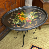 Victorian Hand Painted 2pc Tole Tray Coffee Table