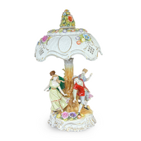 Von Schierholz Germany Porcelain Figural Lamp W/ Lithophane Shade