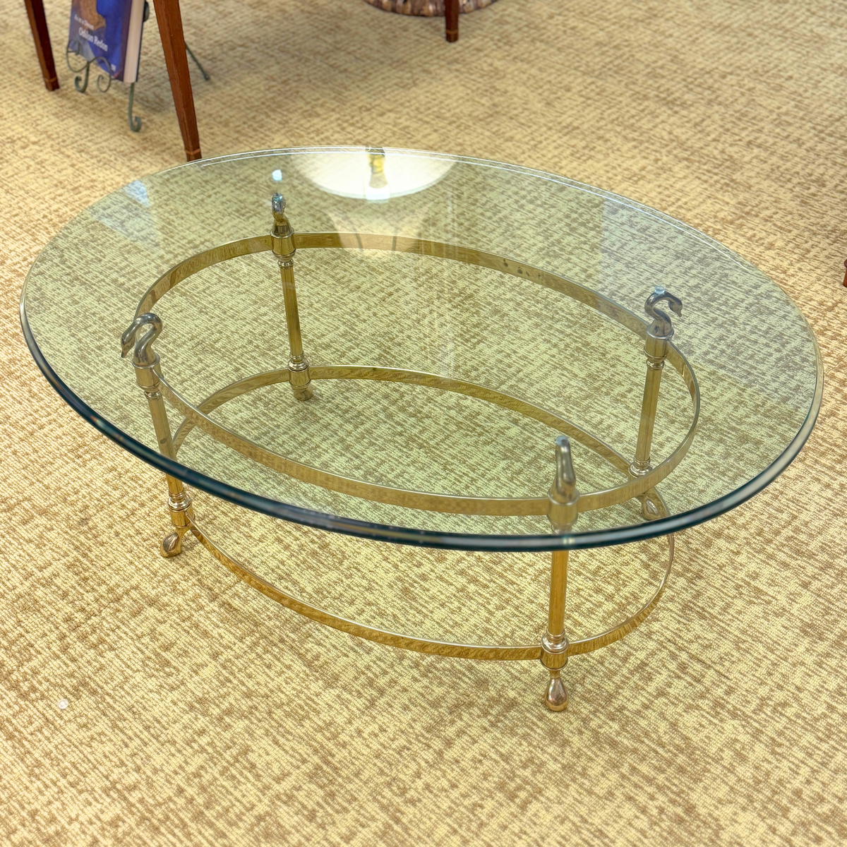 LaBarge Swan Brass & Glass Coffee Table