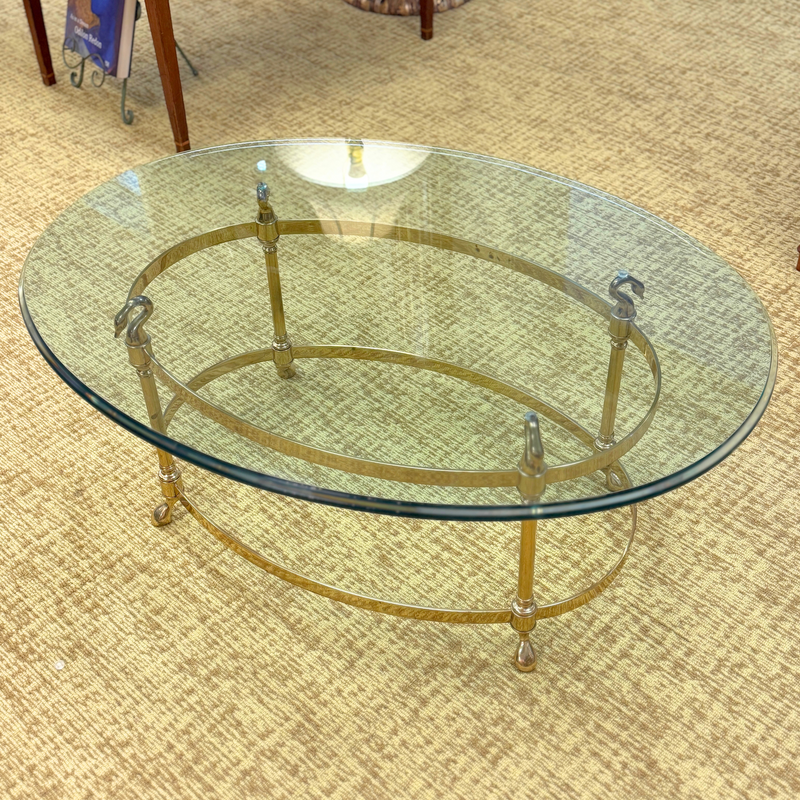 LaBarge Swan Brass & Glass Coffee Table