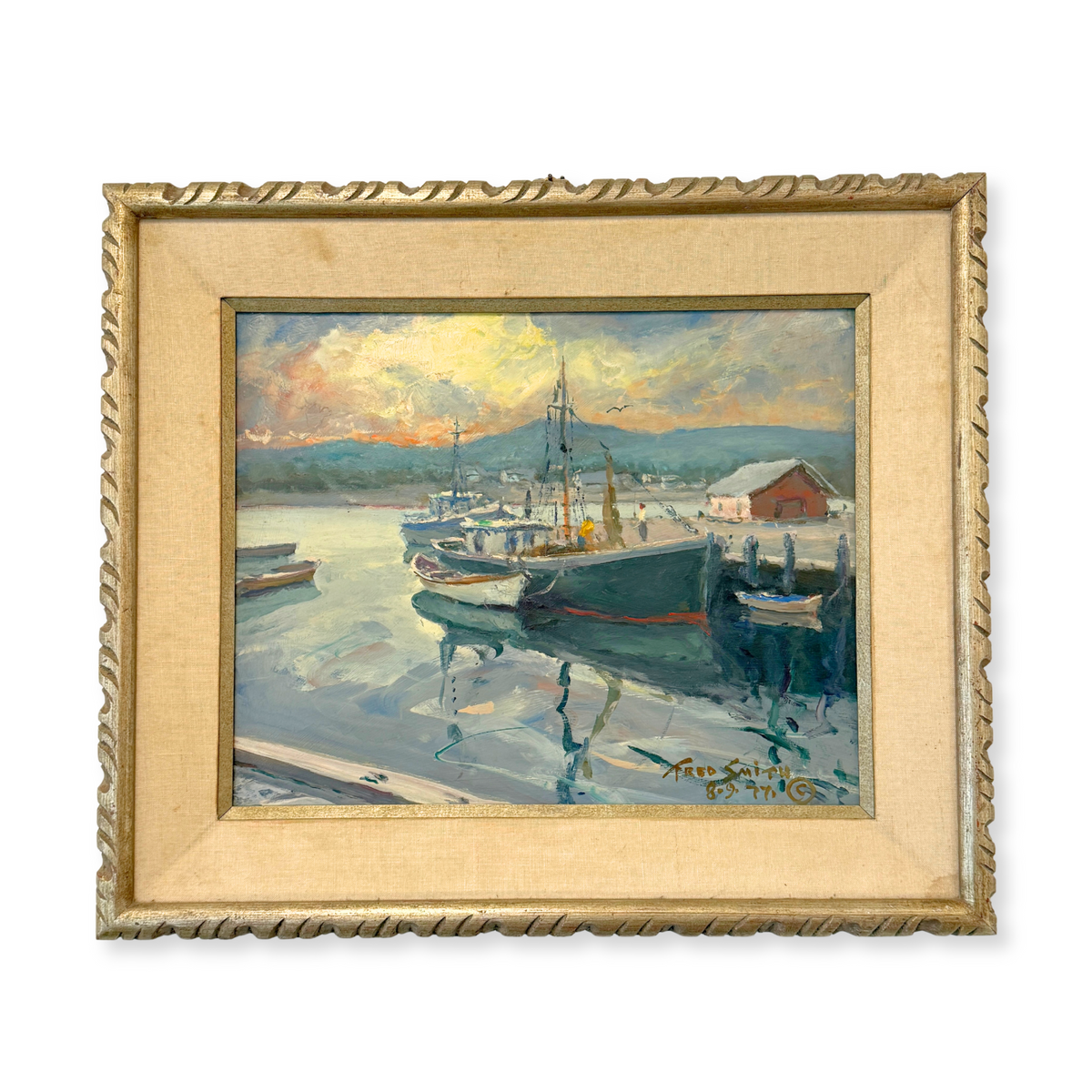Nautical Oil on Masonite by Fred Smith, 1977 (Denbigh, VA)