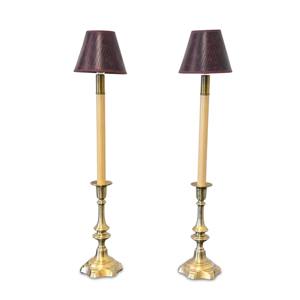 Pair of Brushed Brass Candlestick Buffet Lamps