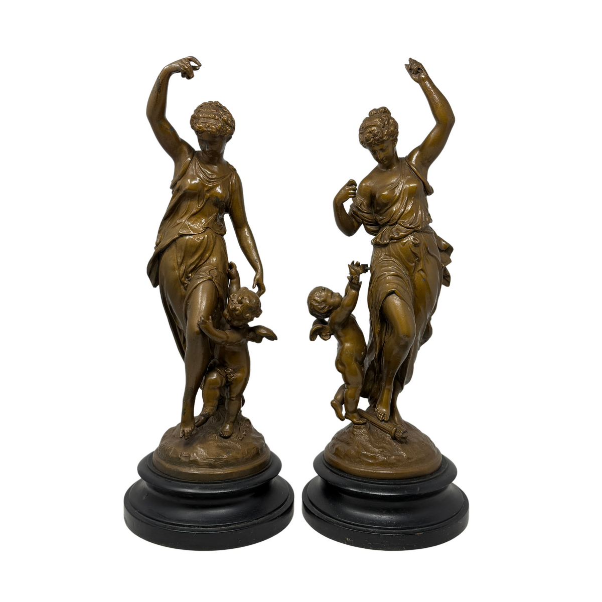 Diana & Cupid Spelter Sculptures After Auguste Moreau (Pair)