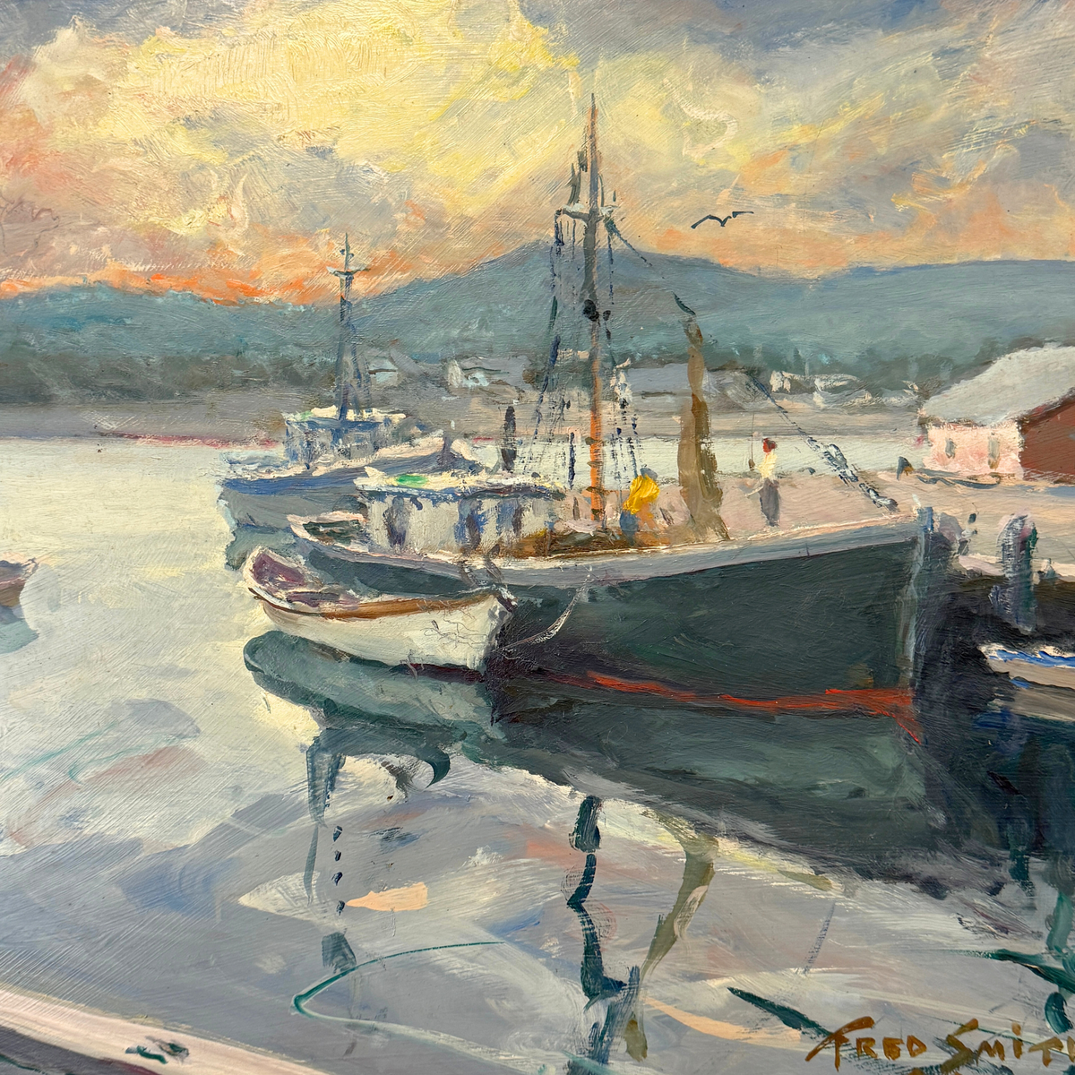 Nautical Oil on Masonite by Fred Smith, 1977 (Denbigh, VA)