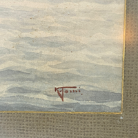 Japanese Fishermen at Dusk Watercolor on Paper, Signed ca. 1900