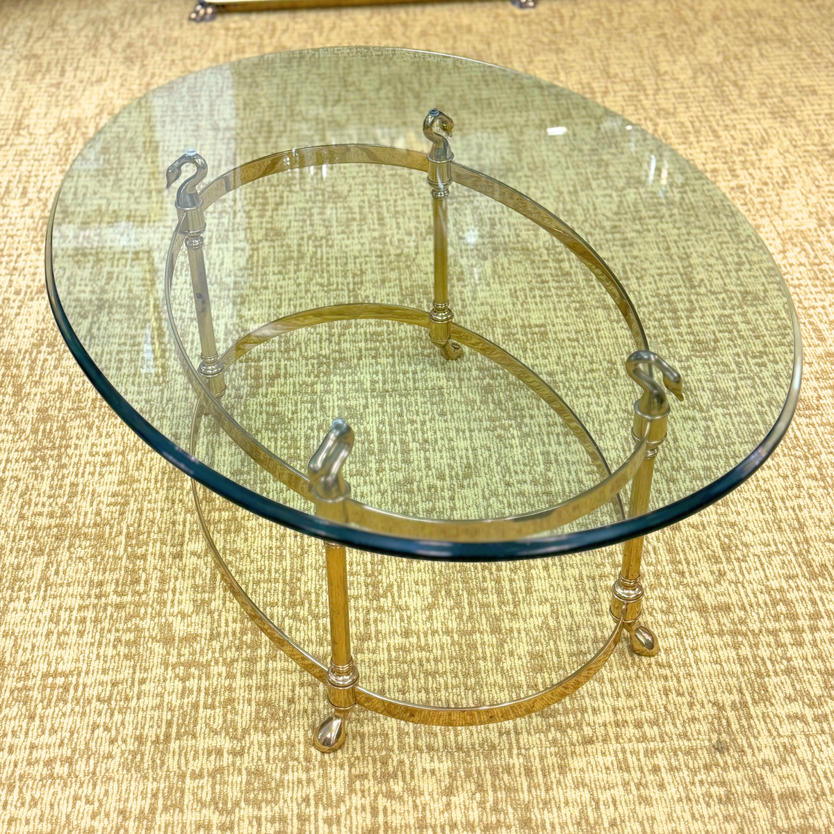 LaBarge Swan Brass & Glass Coffee Table