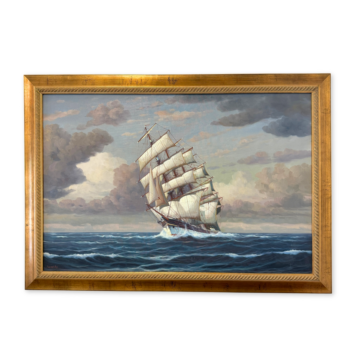 Clipper Ship Oil on Canvas by J. Winfried, ca. 1950