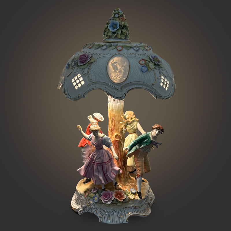 Von Schierholz Germany Porcelain Figural Lamp W/ Lithophane Shade