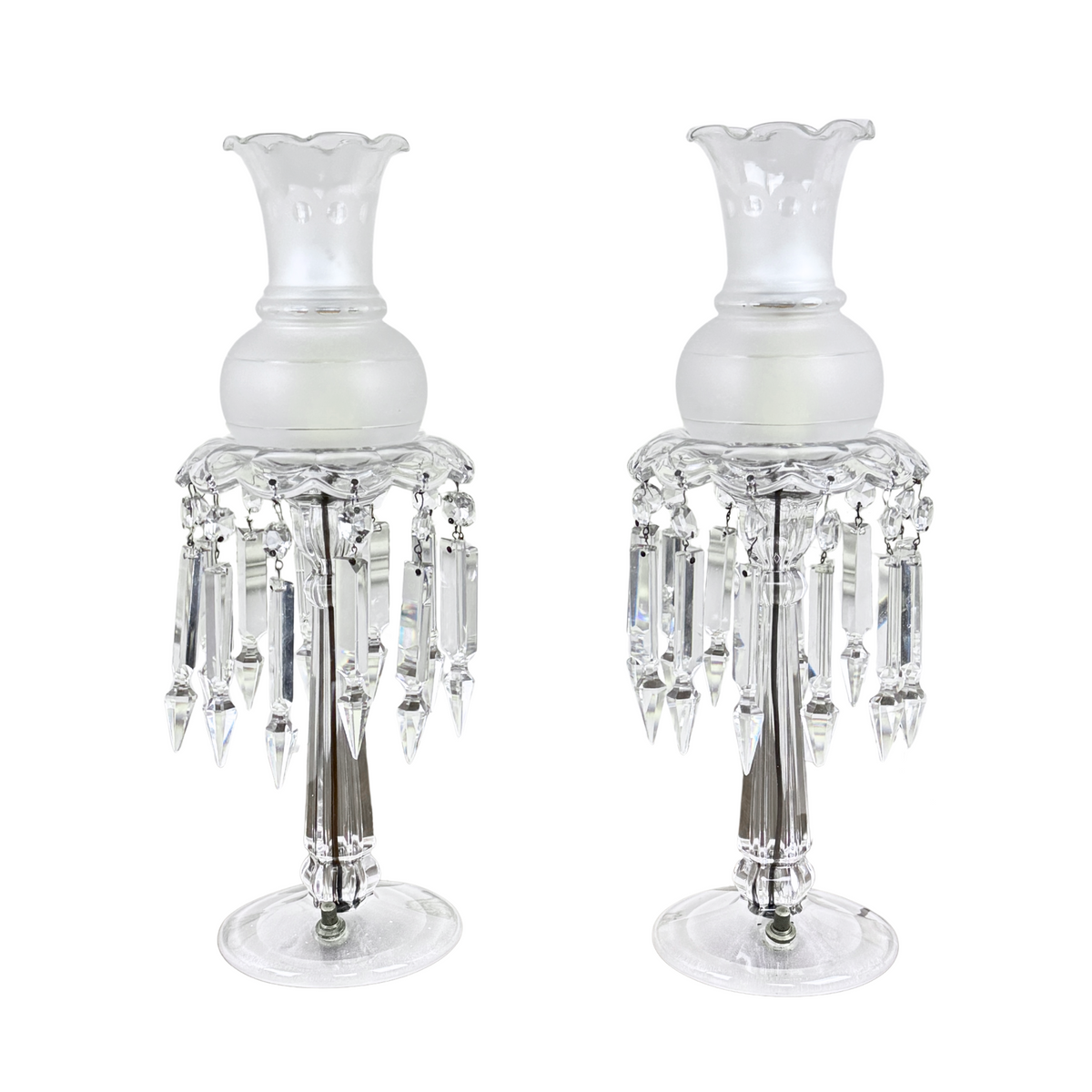 Vintage Boudoir Candlestick Luster Lamps (Pair)