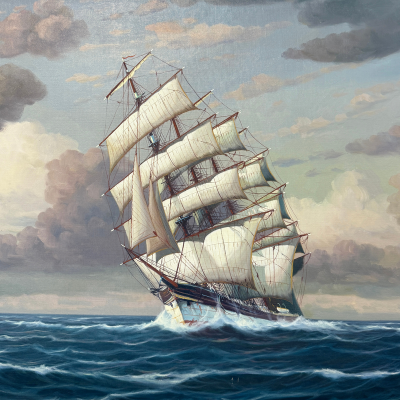 Clipper Ship Oil on Canvas by J. Winfried, ca. 1950