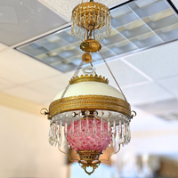 Victorian Electrified Oil Crystal & Brass Chandelier