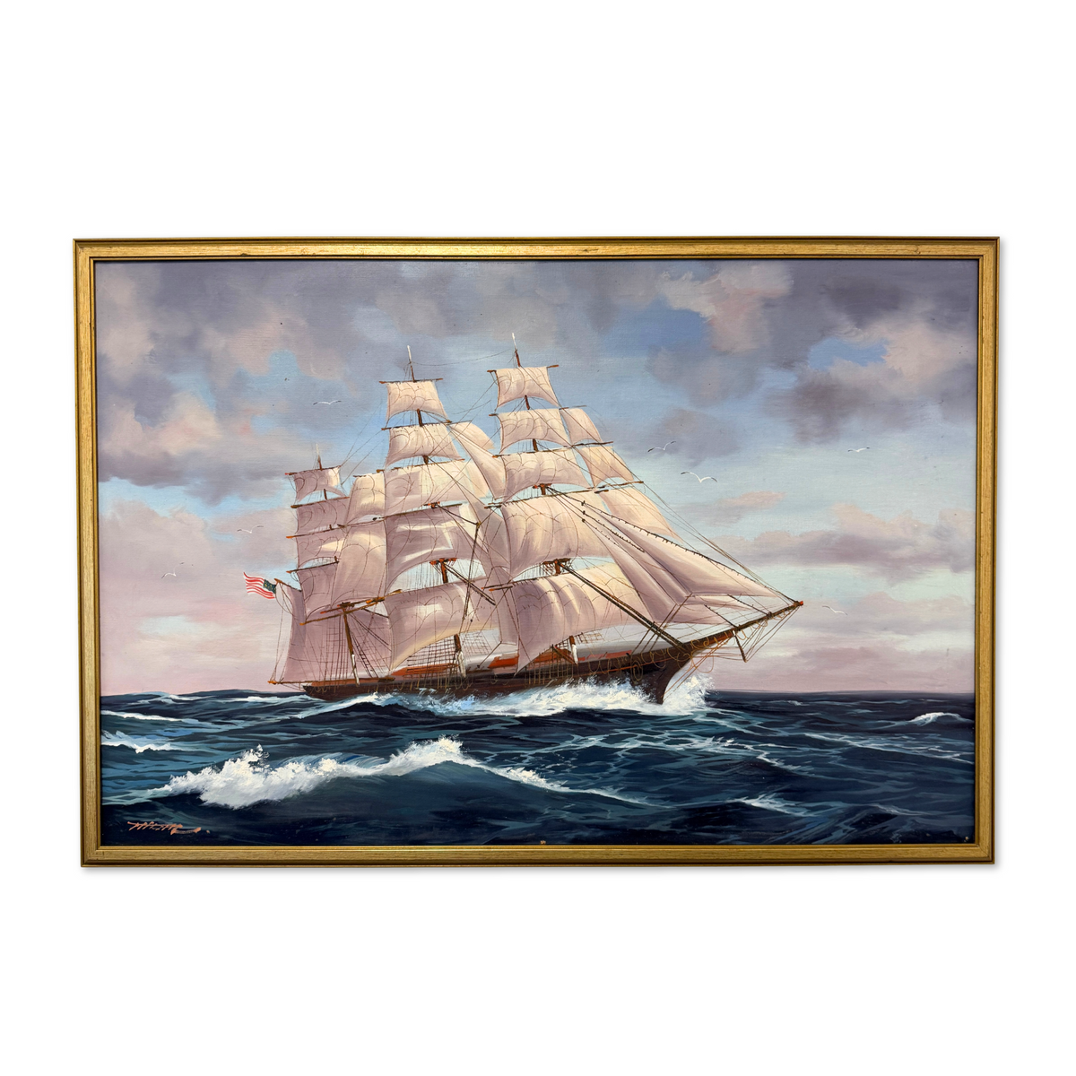 Signed Maritime Acrylic on Canvas, ca. 1980