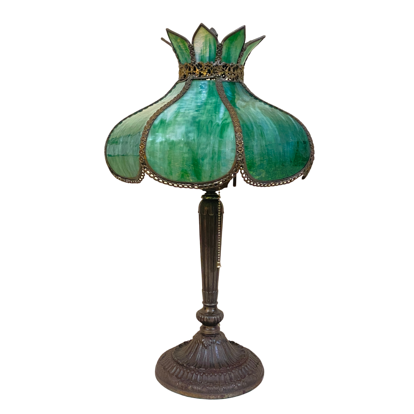 Antique 1920's Green Slag Glass Lamp