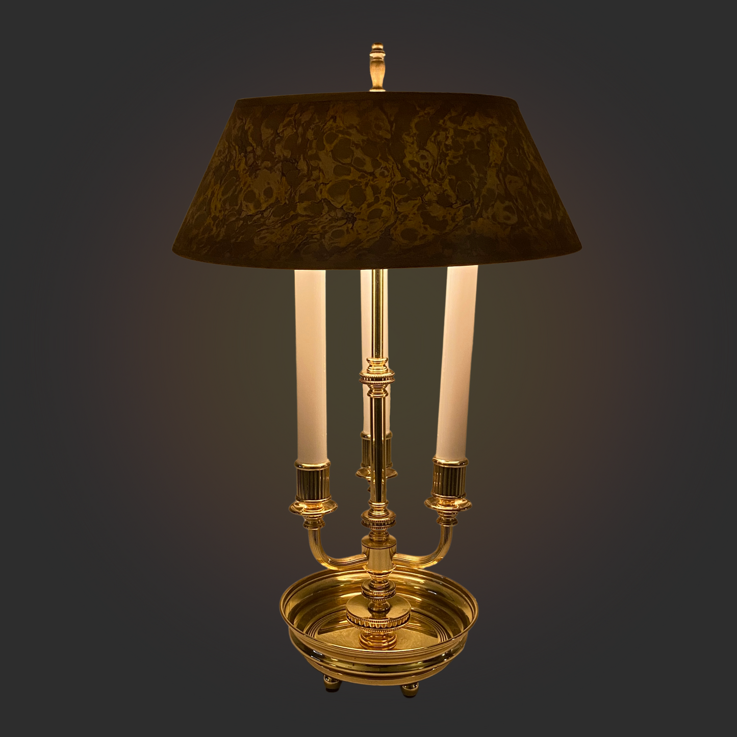 Vintage 3-Arm Brass Bouillotte Style Candlestick Lamp