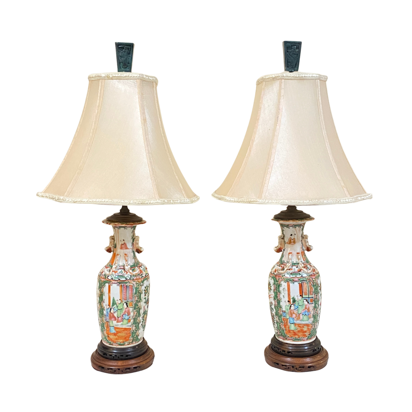 Antique Chinese Famille Rose Medallion Vase Lamps (Pair)