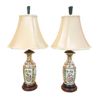 Antique Chinese Famille Rose Medallion Vase Lamps (Pair)