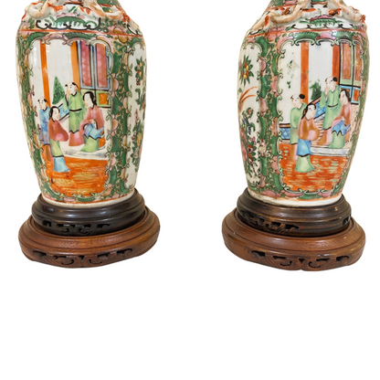 Antique Chinese Famille Rose Medallion Vase Lamps (Pair)