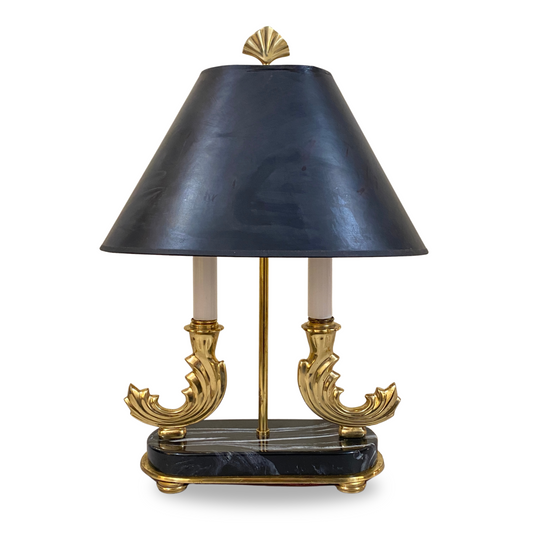 French Empire Brass & Faux Marble Bouillotte Table Lamp