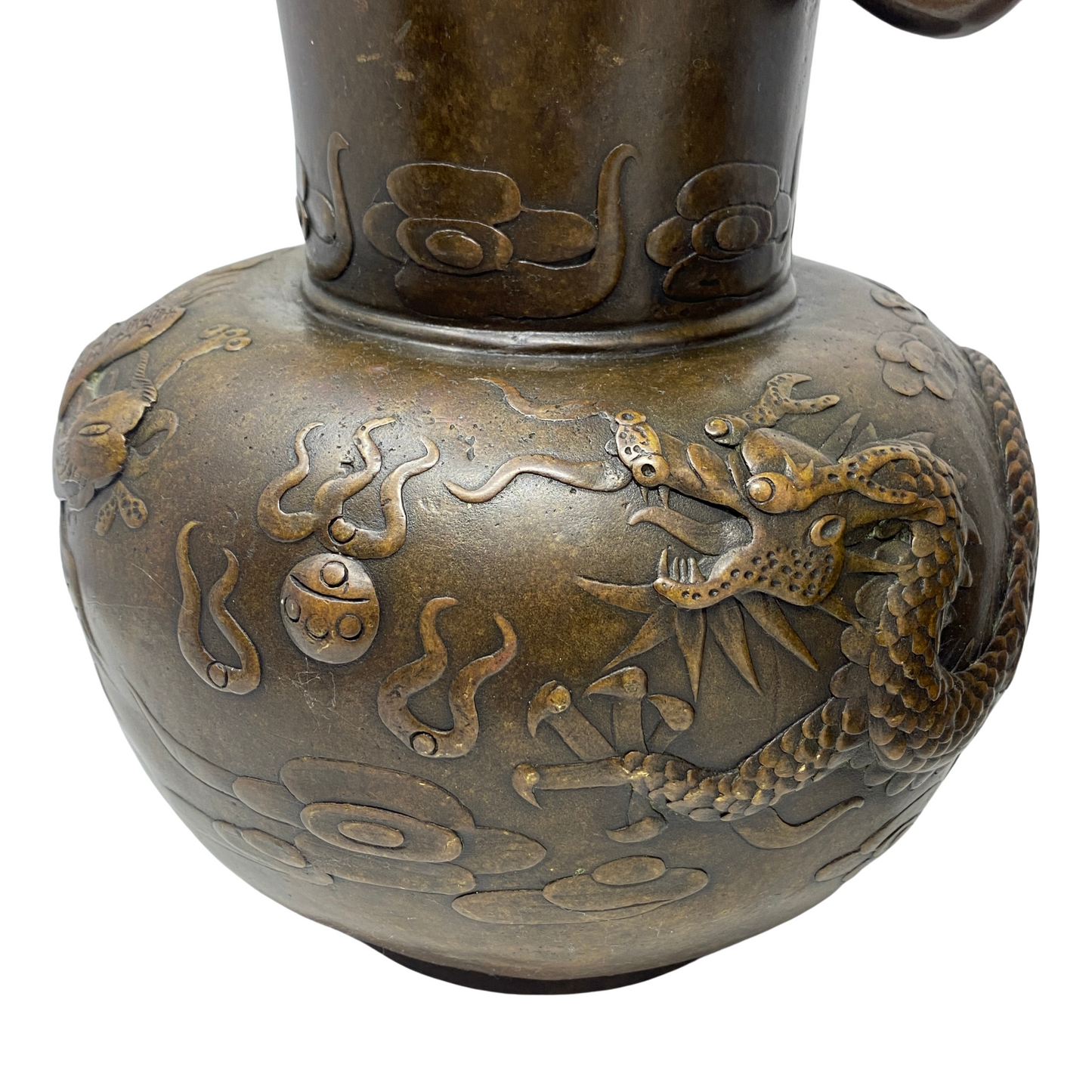 Antique Cast Bronze Chinese Lucky Elephant, Pheonix, Dragon Vases