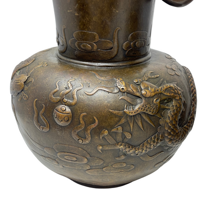 Antique Cast Bronze Chinese Lucky Elephant, Pheonix, Dragon Vases