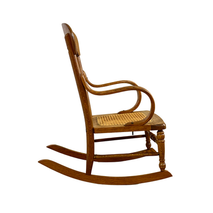 Antique Tiger Oak Bentwood Child's Rocking Chair