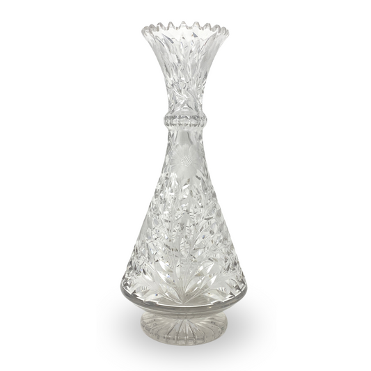 Bohemian Cut Crystal Floral Cut Glass Vase