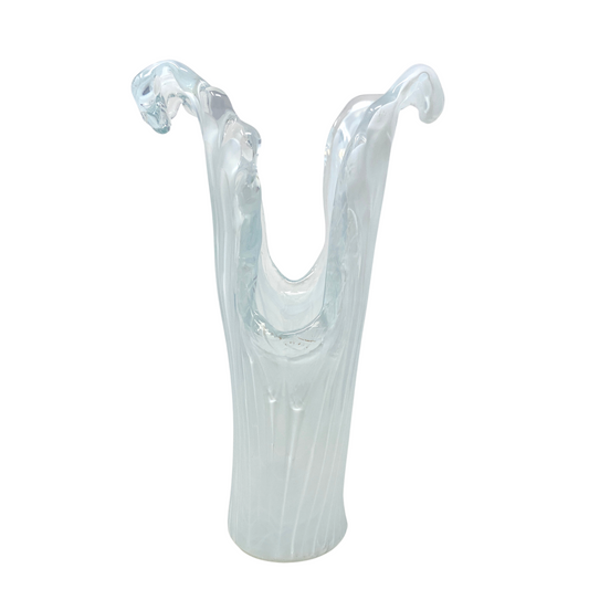 Murano Glass White Freeform Open-Edge Vase