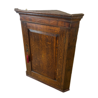 English 18th C. Tiger Oak Conch Shell Inliad Corner Cabinet.