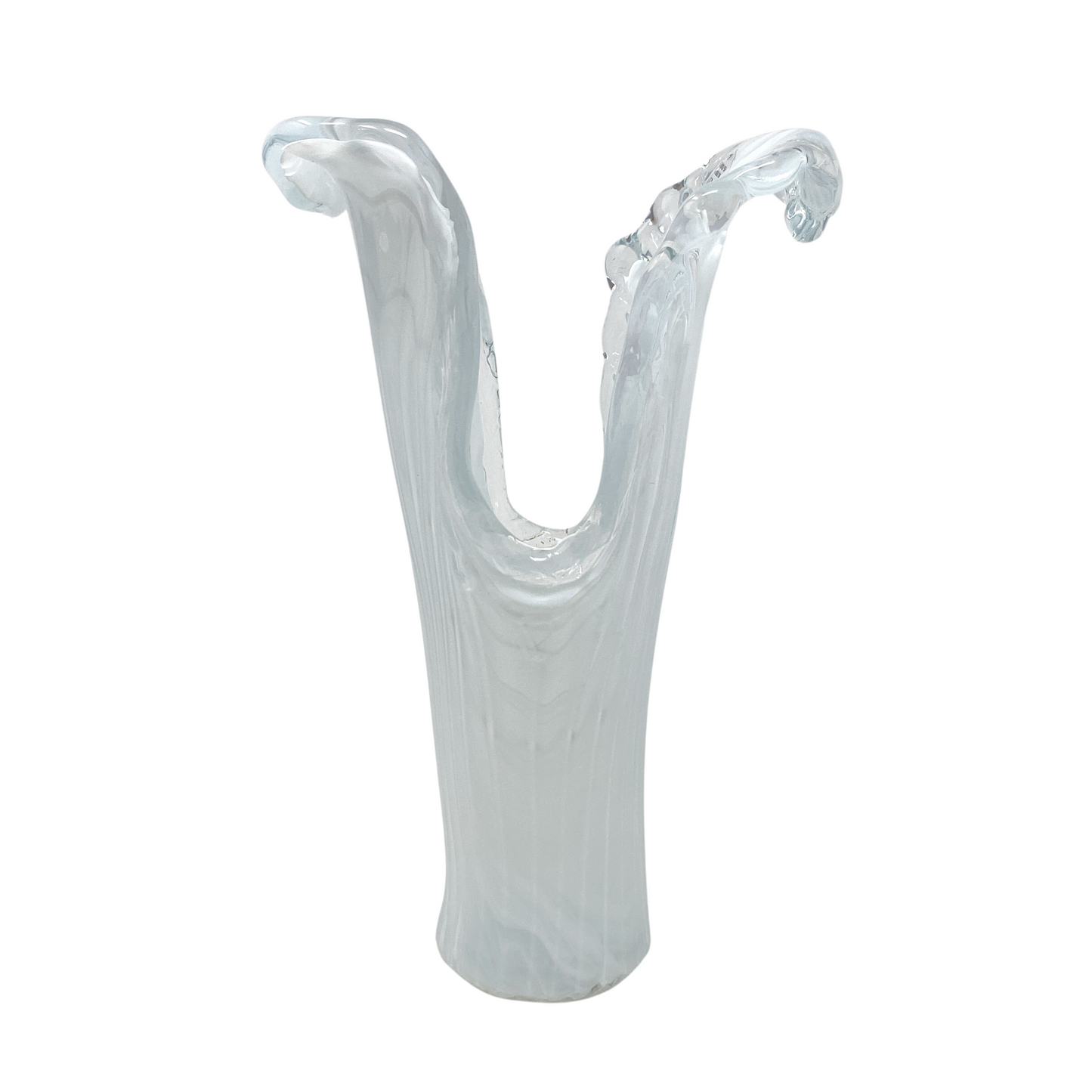 Murano Glass White Freeform Open-Edge Vase