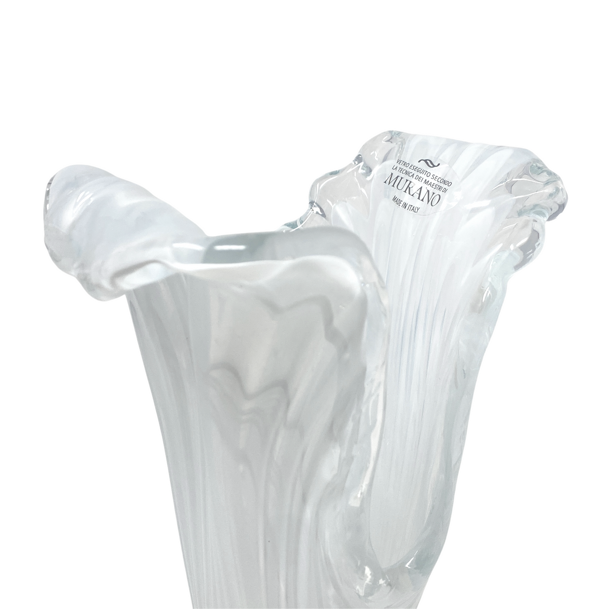 Murano Glass White Freeform Open-Edge Vase