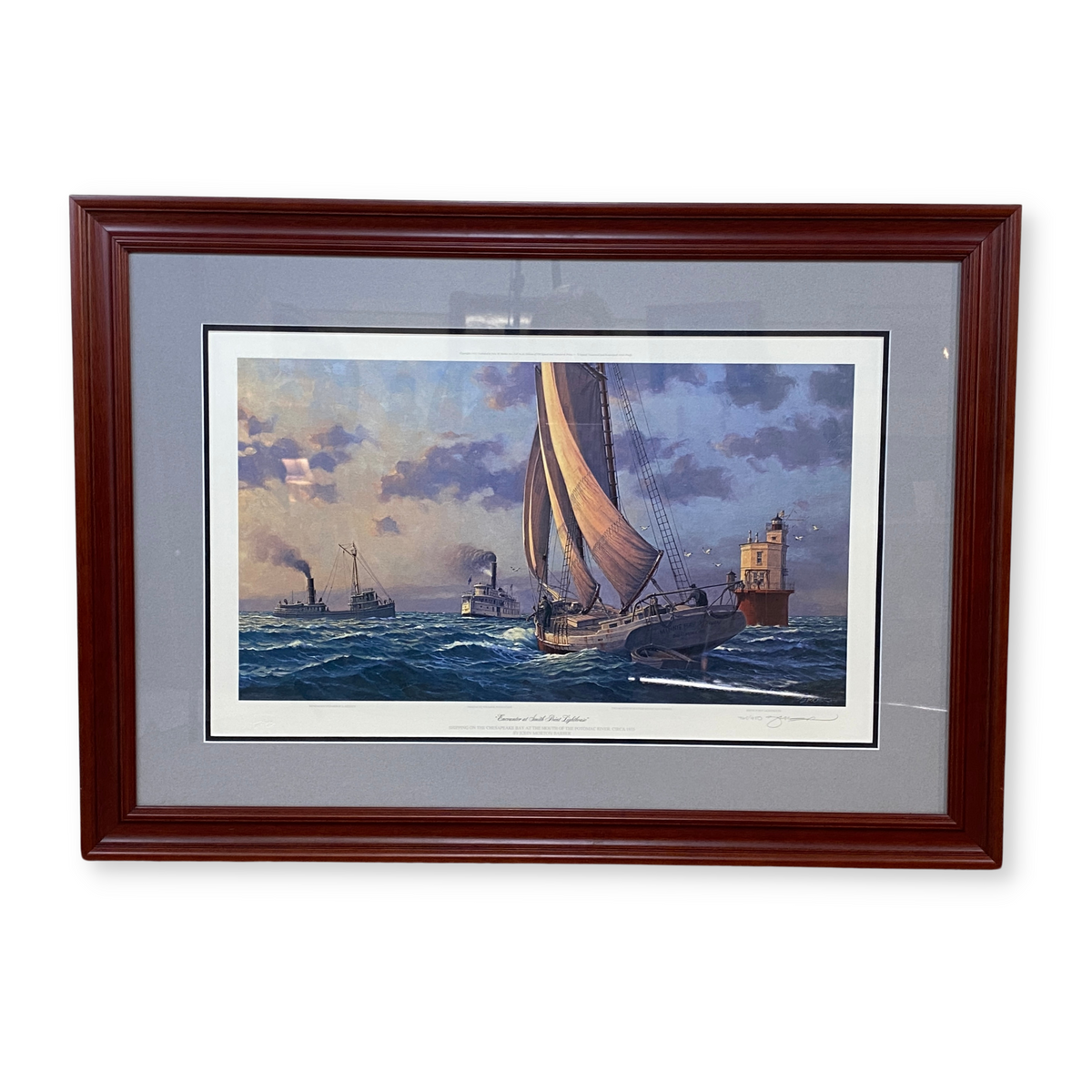 John Barber “Encounter at Smith Point Lighthouse” Framed Print