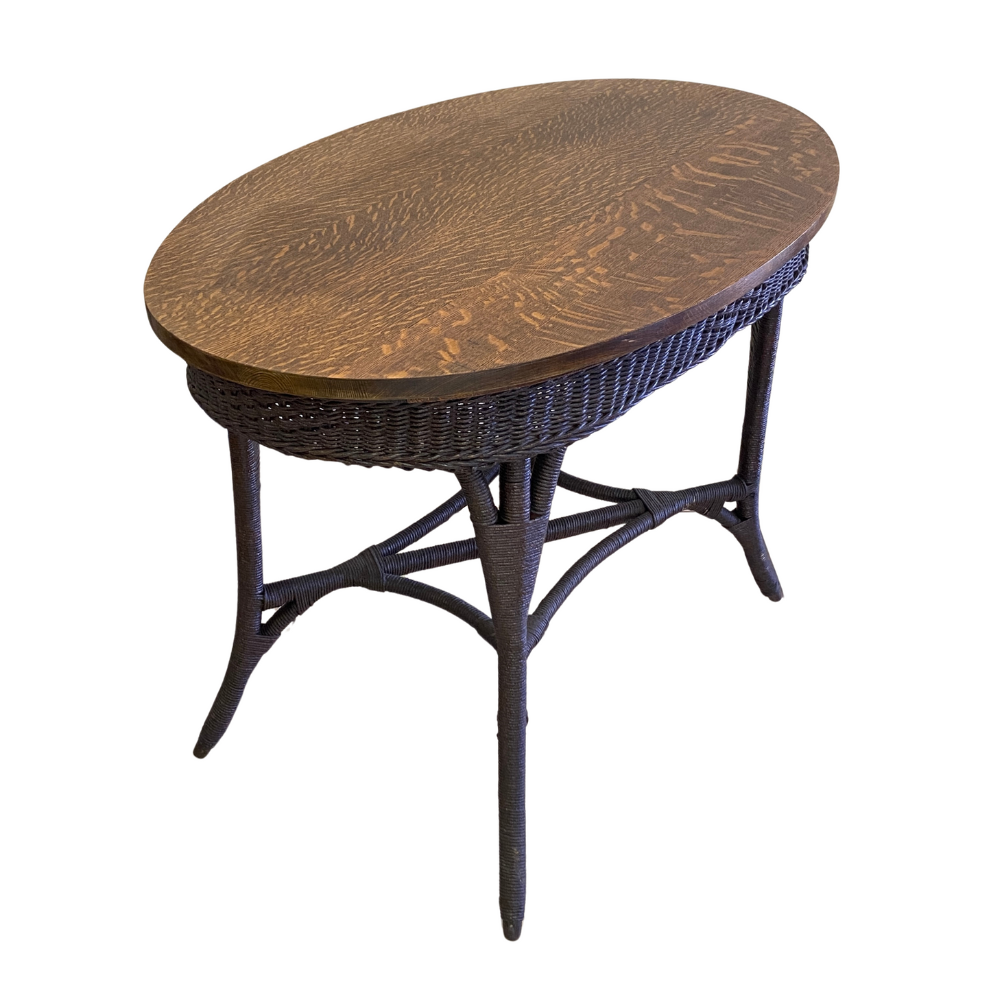 Antique Wicker & Oak Side Table
