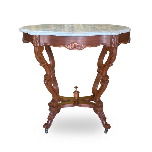 Mahogany & Marble Turtle Top Parlor Table ca. 1890