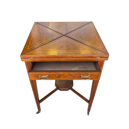 Vintage Rosewood Inlaid Handkerchief Game Table