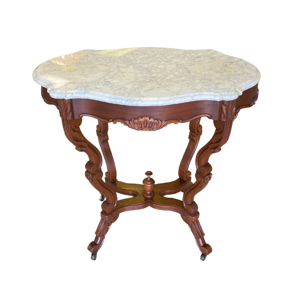 Mahogany & Marble Turtle Top Parlor Table ca. 1890