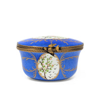 Vintage Limoges Eximious 3" Porcelain Box, Blue with Trees and Bird