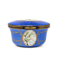 Vintage Limoges Eximious 3" Porcelain Box, Blue with Trees and Bird
