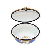 Vintage Limoges Eximious 3" Porcelain Box, Blue with Trees and Bird