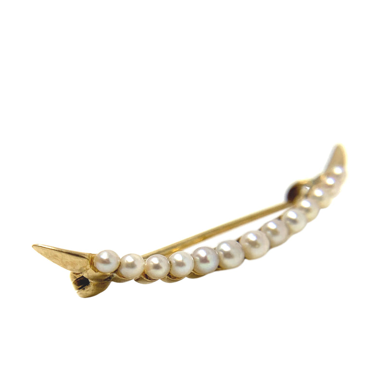 14K Yellow Gold 13 Pearl Crescent Brooch