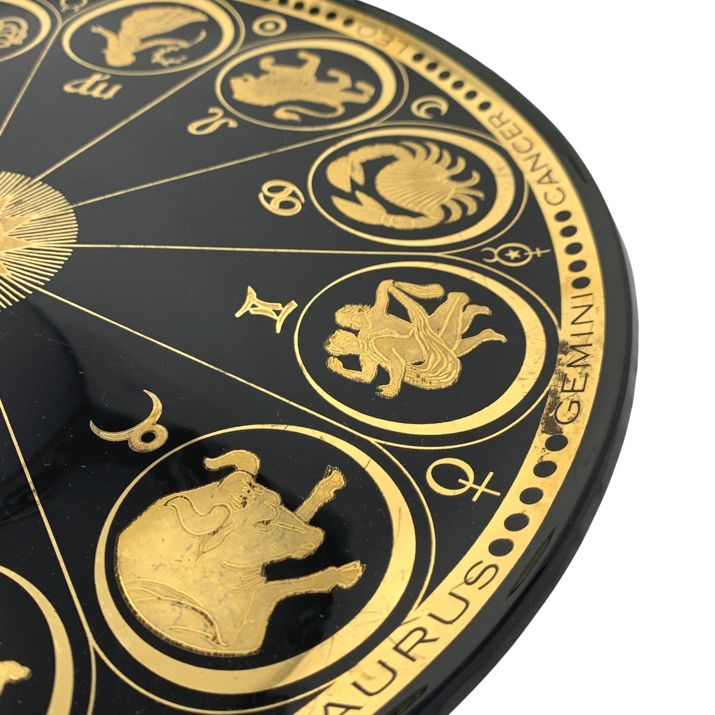 Vintage MCM Zodiac Horoscope Glass Platter With 22K Gold